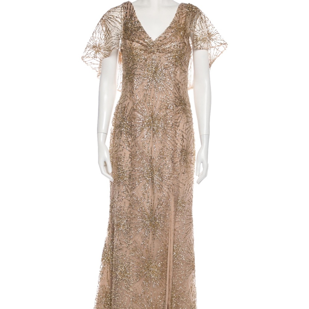 ABSOLUTELY GORGEOUS NWT GOLD SEQUIN GLITTER GOWN BY MARCHESA NOTTE!! SIZE 2 $795